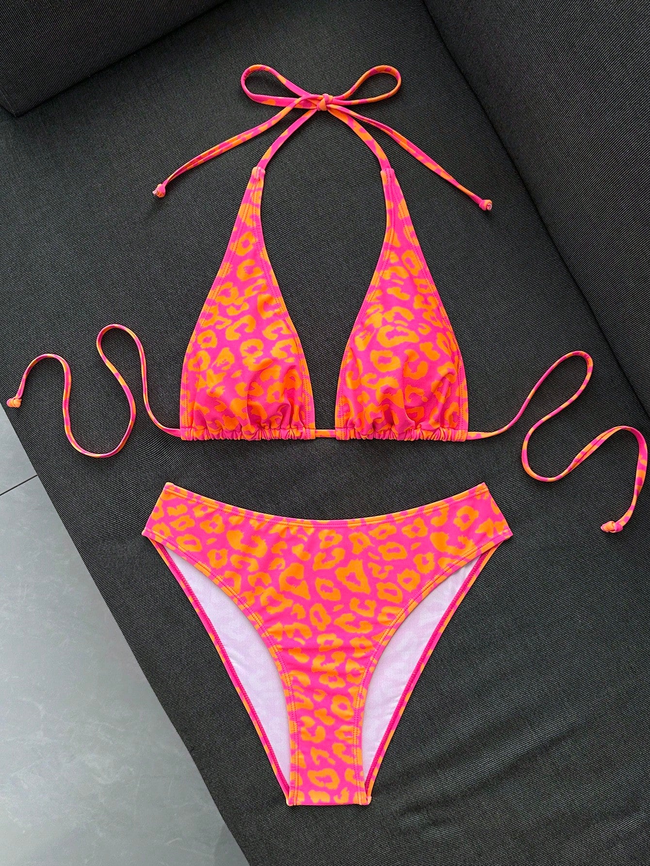 Swim Lushoire Women Summer Casual Vacation Beach Coconut Tree Random Print Halter Neck Tankini Swimwear Set - image 5