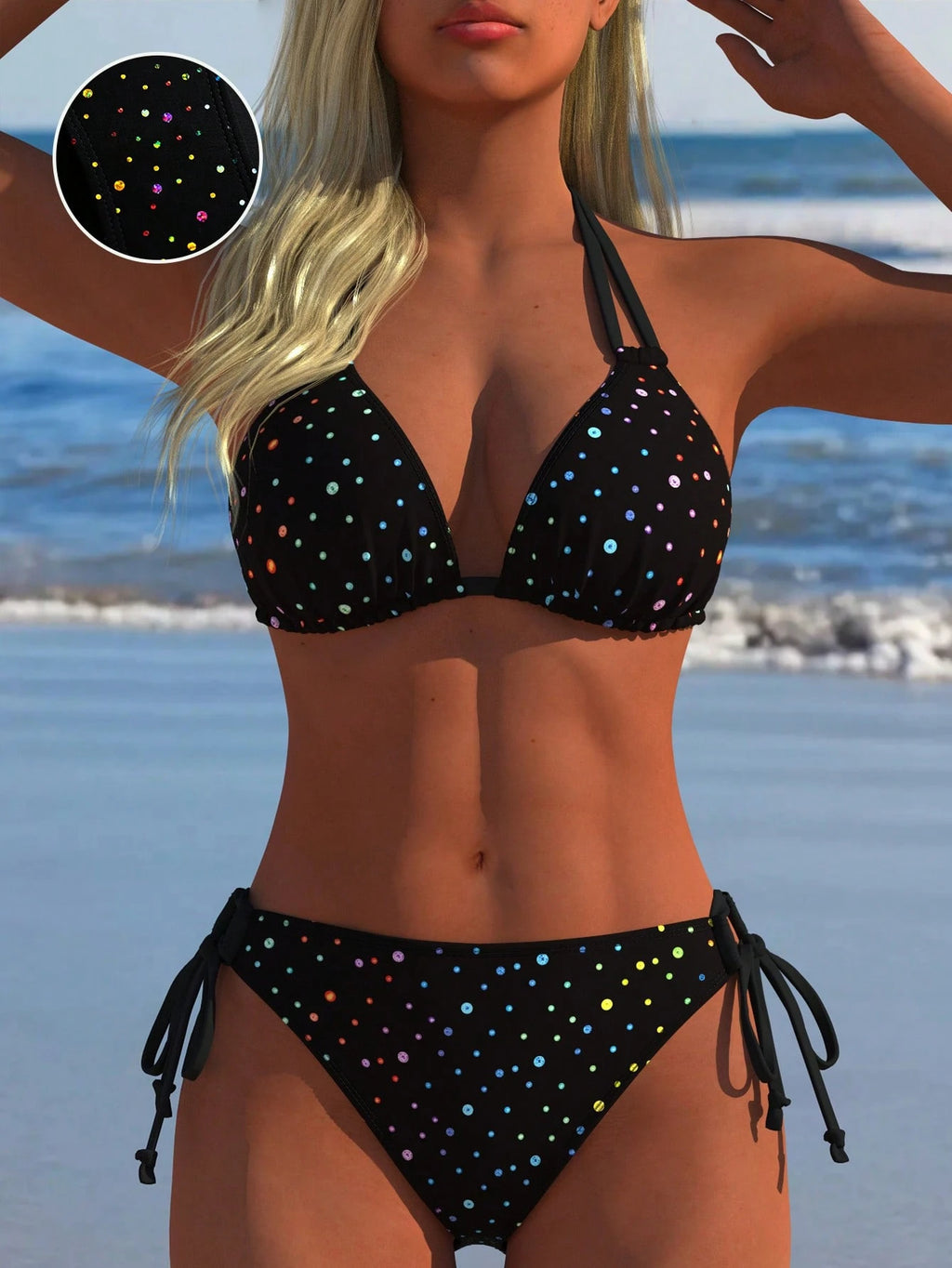 Women's Sexy Halter Bikini Set, Colorful Polka Dot Print Two Pieces