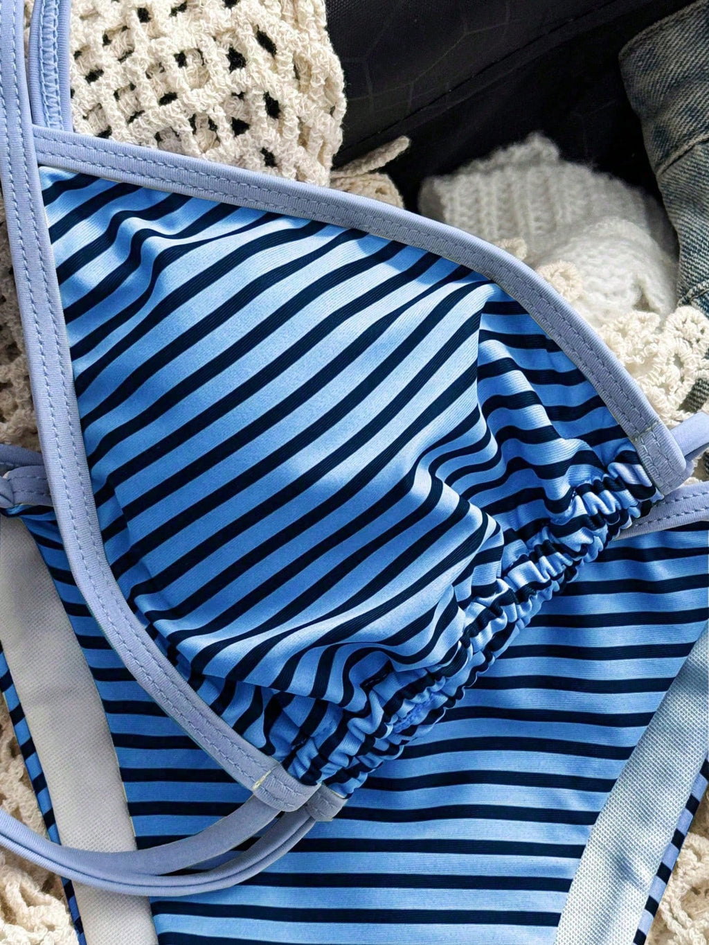 Sexy Summer Yellow Striped Print Patchwork Swimwear, Suitable For