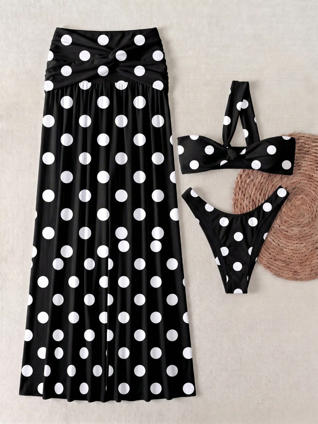 Women's Elegant Fashion Black & White Polka Dot Sexy One-Shoulder