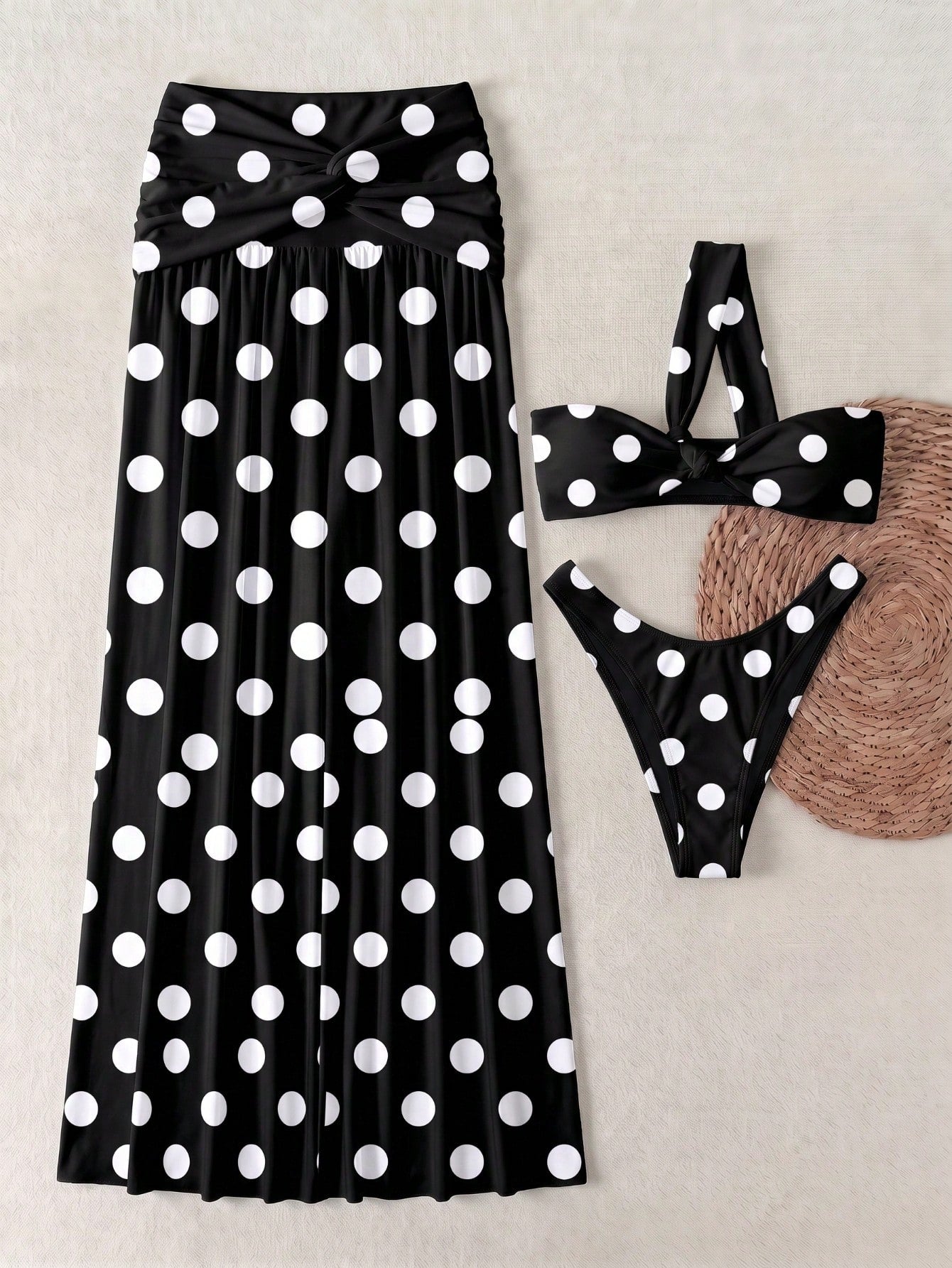 Women's Elegant Fashion Black & White Polka Dot Sexy One-Shoulder