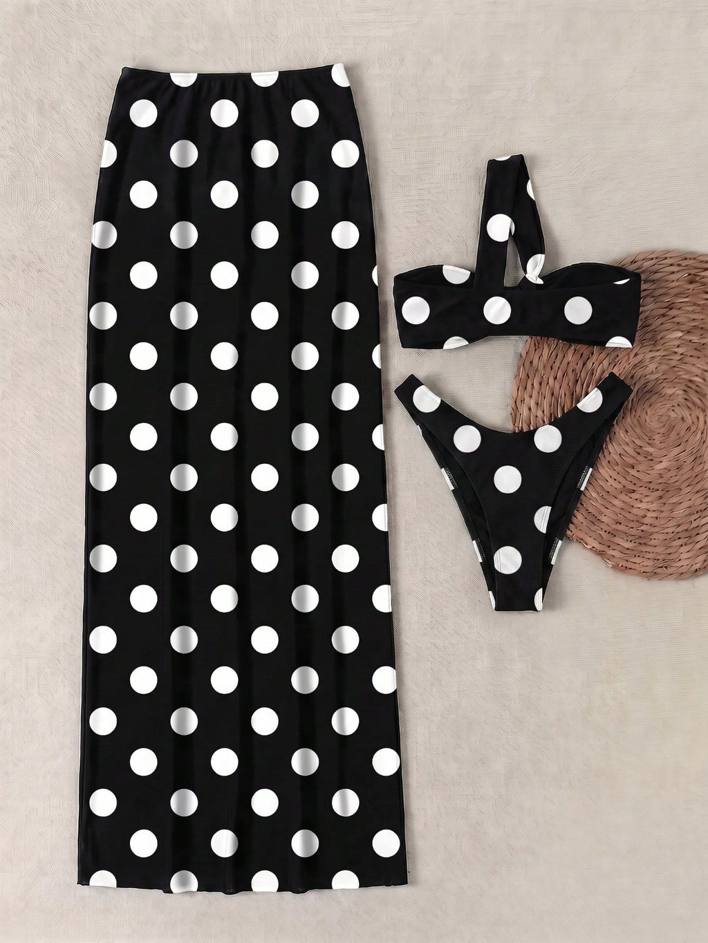 Women's Elegant Fashion Black & White Polka Dot Sexy One-Shoulder