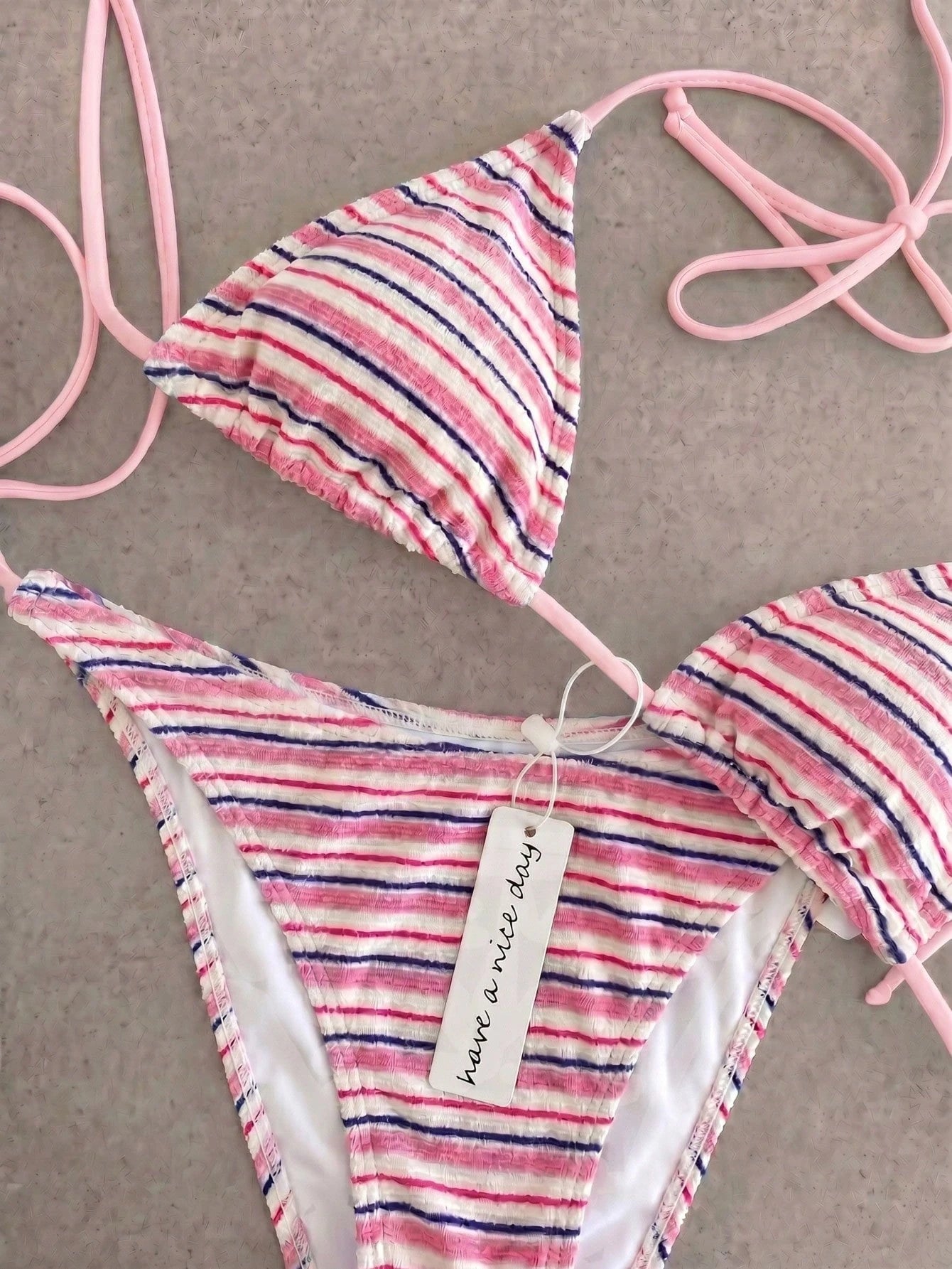 Vintage Orange Striped Halter Neck Swimsuit Set, Sexy Push-Up High