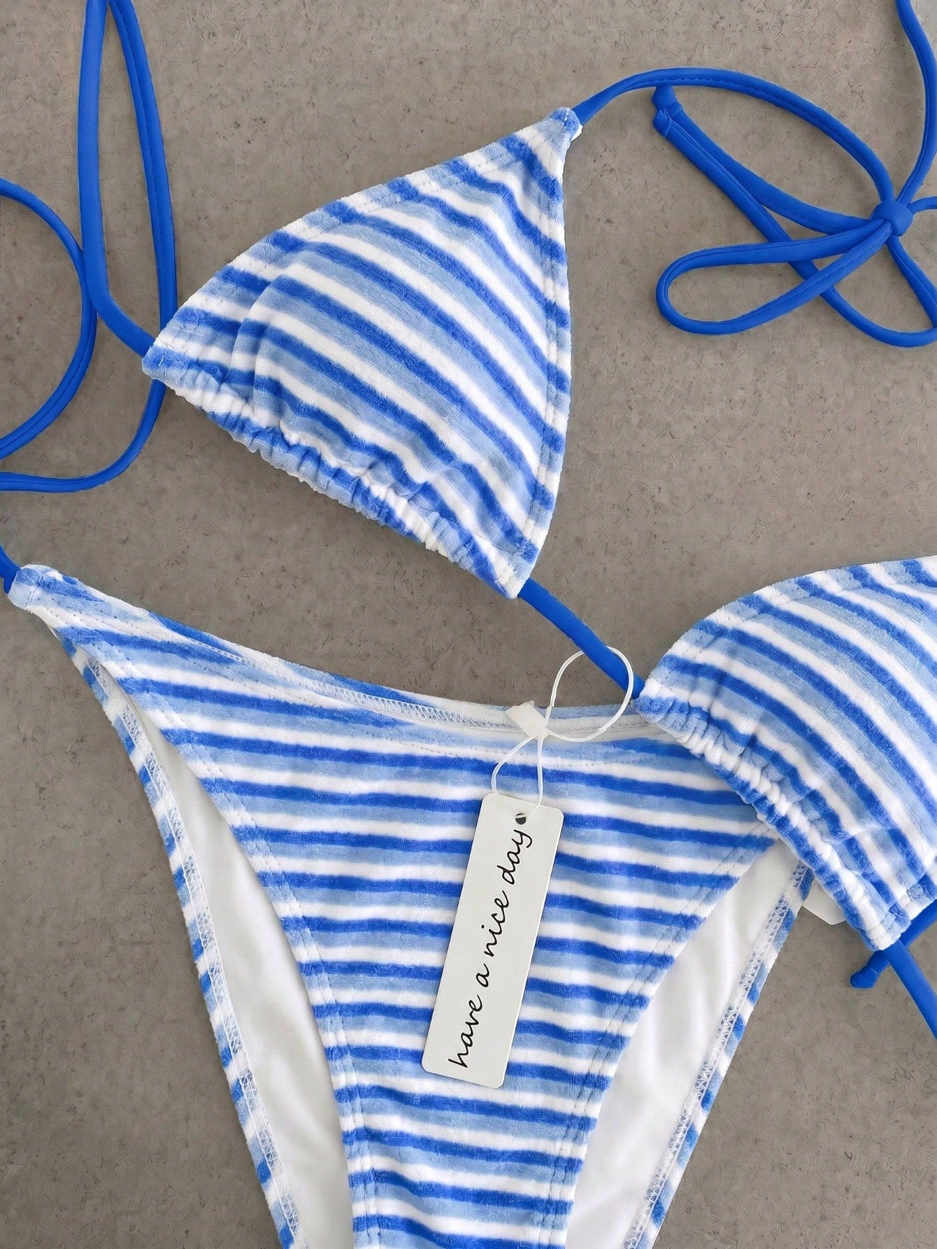 Vintage Orange Striped Halter Neck Swimsuit Set, Sexy Push-Up High