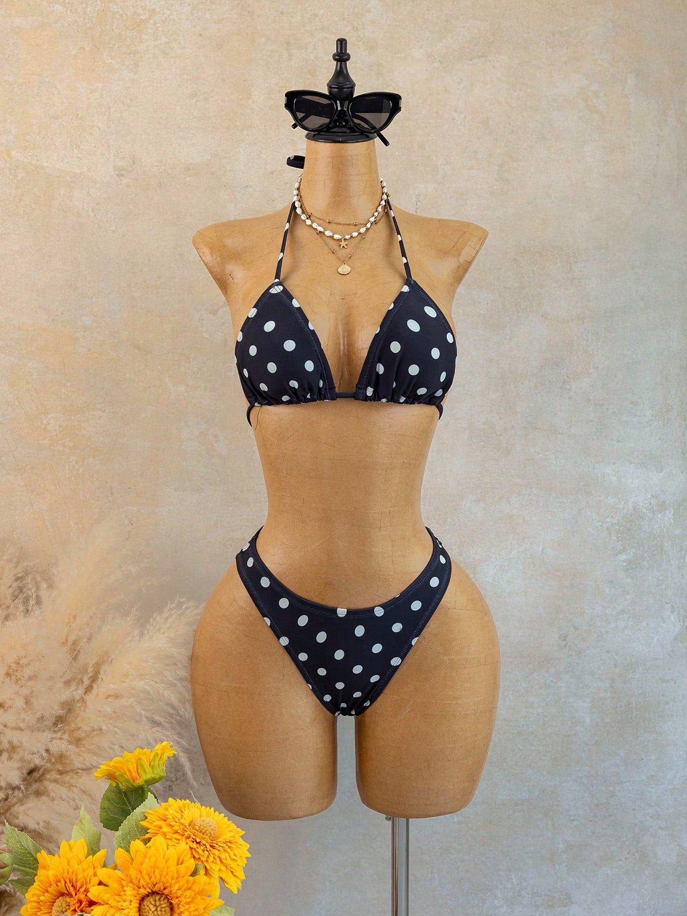 Sirith Vintage Polka Dot Vacation Style Women's 3-Piece Bikini Set,