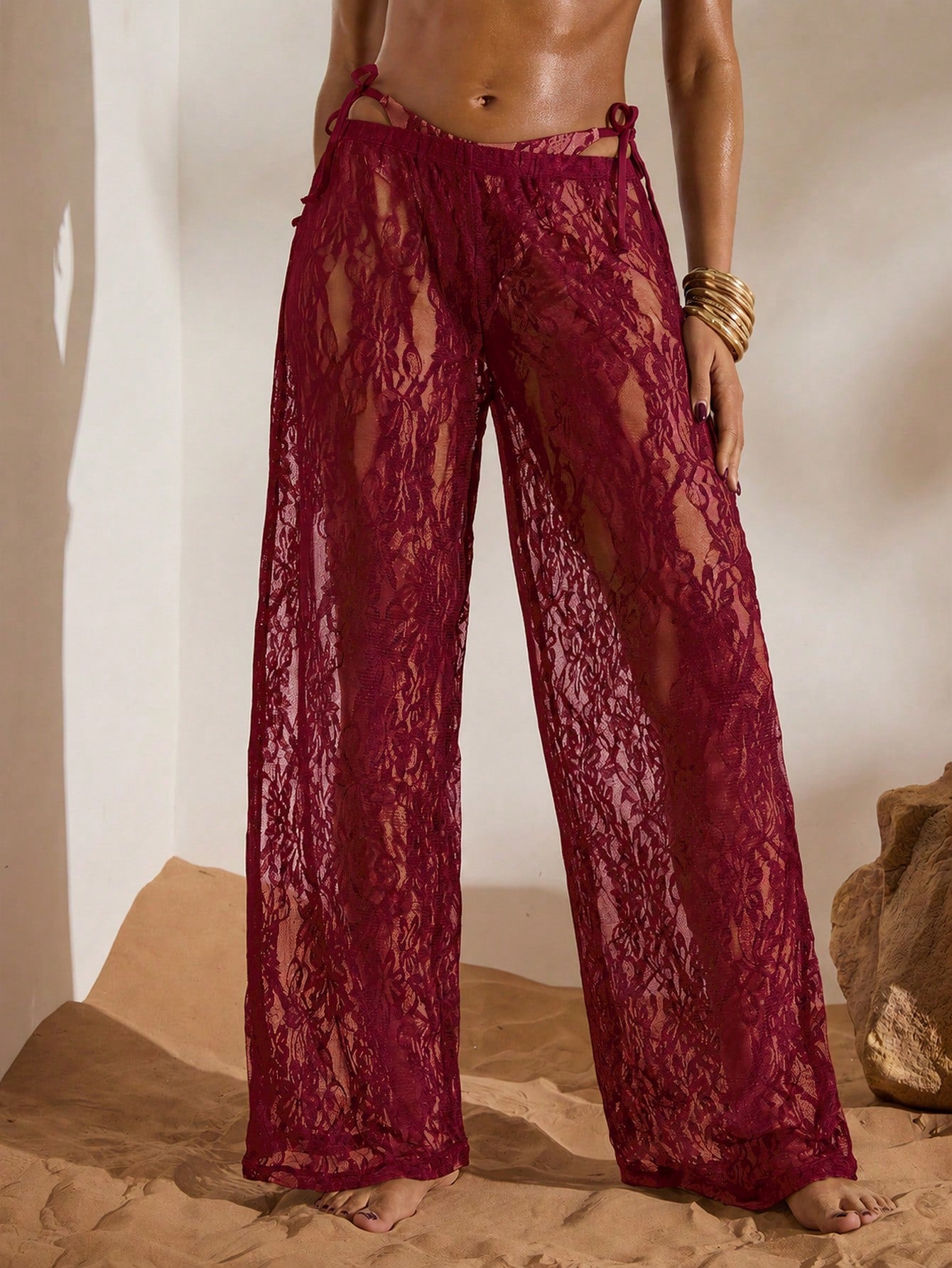 Opulessa Women's Beach Vacation Casual Lace Coverup & Pants Set Cover