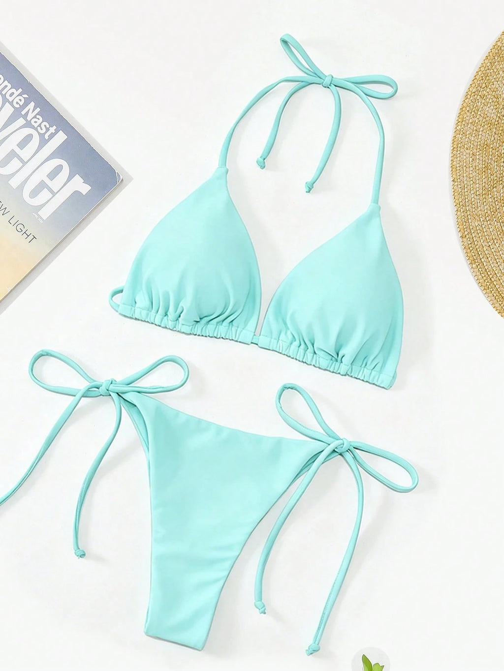 Oceva Solid Color Sexy Tie-Up Bikini Two-Piece Swimsuit Set Beachwear
