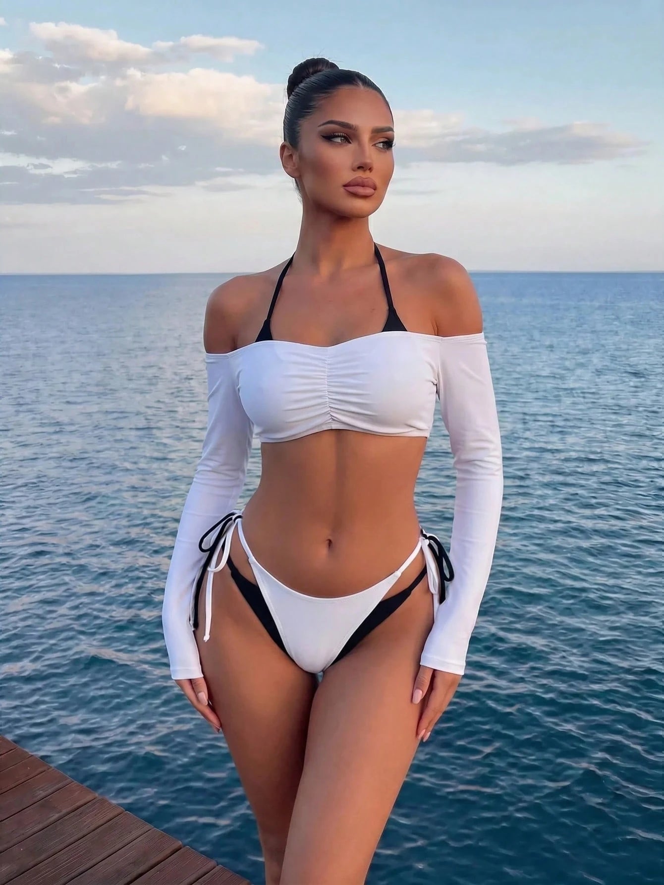 Sirith Women's New Striped Print Viral 3 PiecesSwimsuit Set, Fashionable Sexy Be