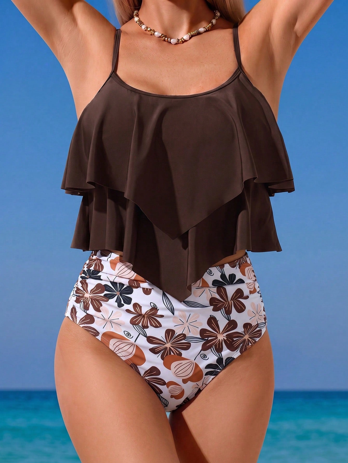 Swim Lushoire 2pcs Women's Ruffled Crop Top And High Waist Leopard