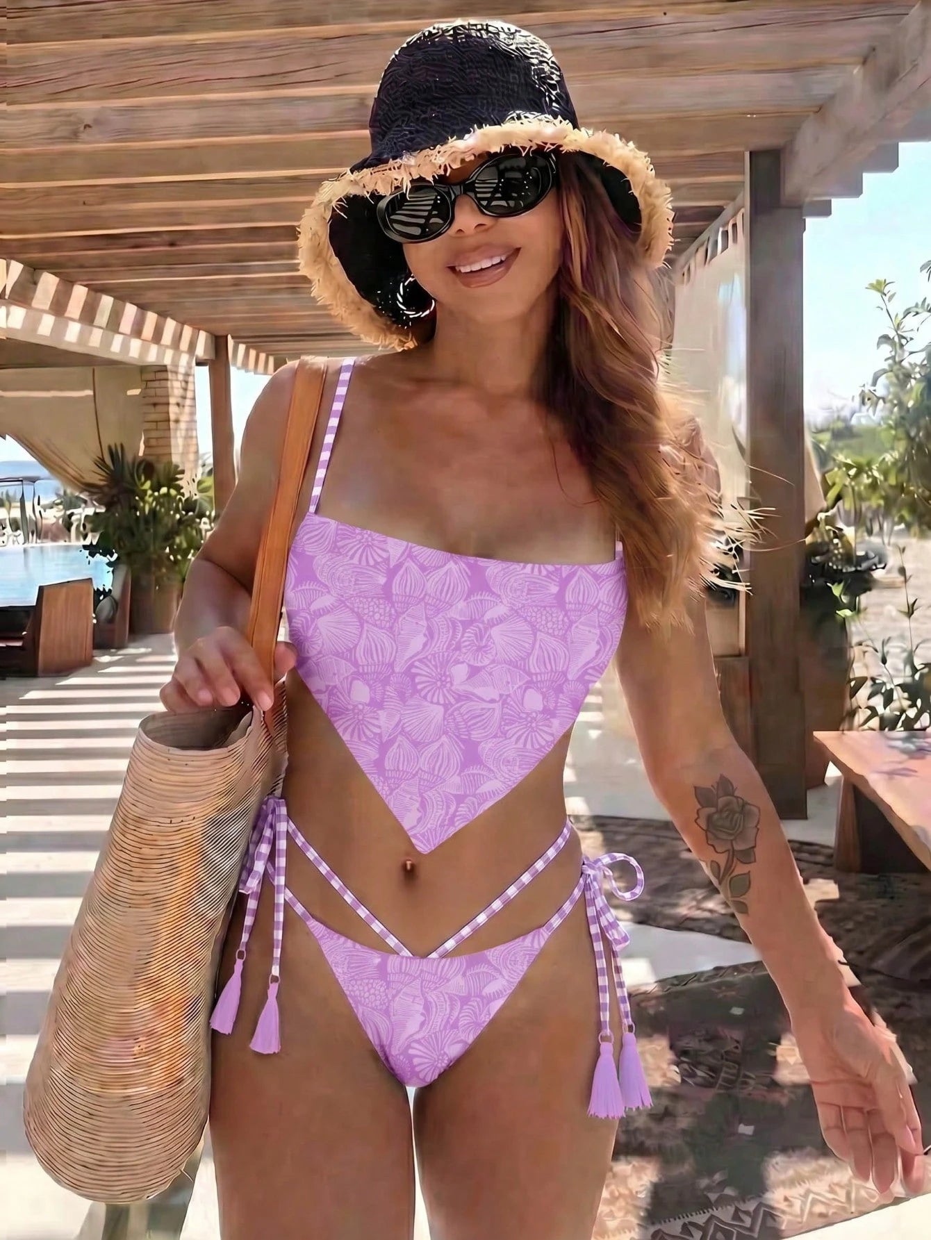 Spring/Summer New Bohemian Style Green Lace-Up Bikini, Elegant Sexy