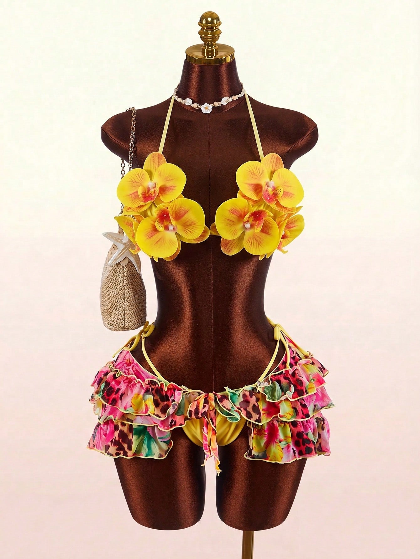 Amplova 3pcs Women's Swimwear Set With 3D Floral Cups, Butterfly Orchid Cups, So