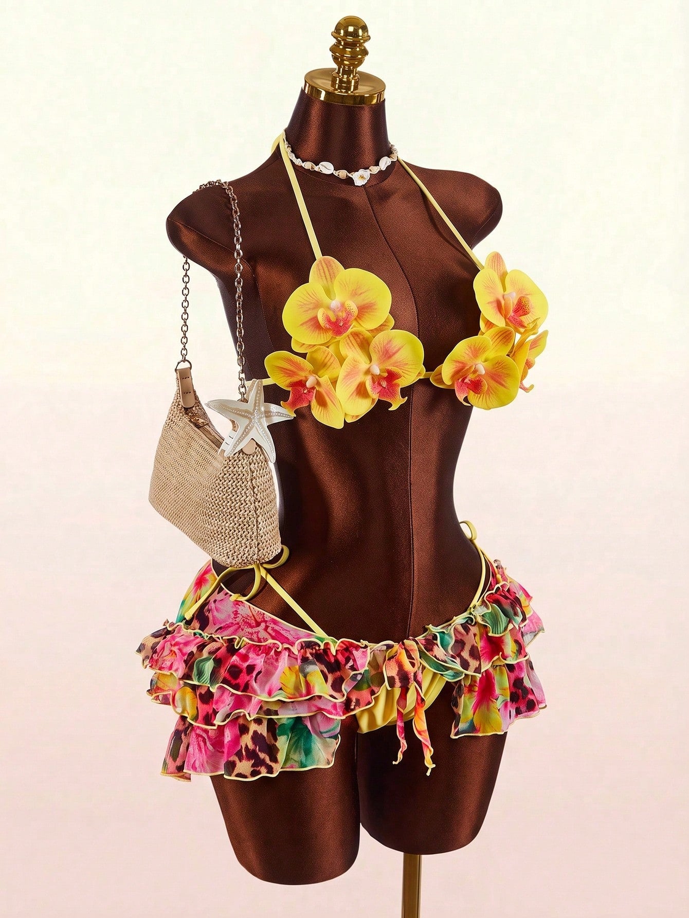 Amplova 3pcs Women's Swimwear Set With 3D Floral Cups, Butterfly Orchid Cups, So