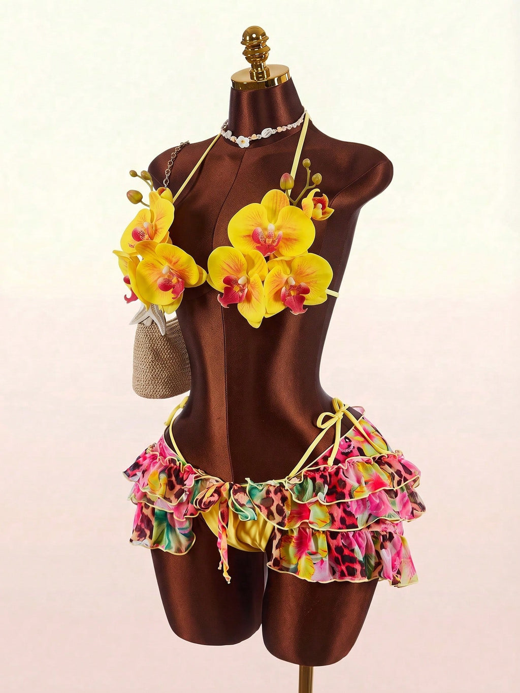 Amplova 3pcs Women's Swimwear Set With 3D Floral Cups, Butterfly Orchid Cups, So
