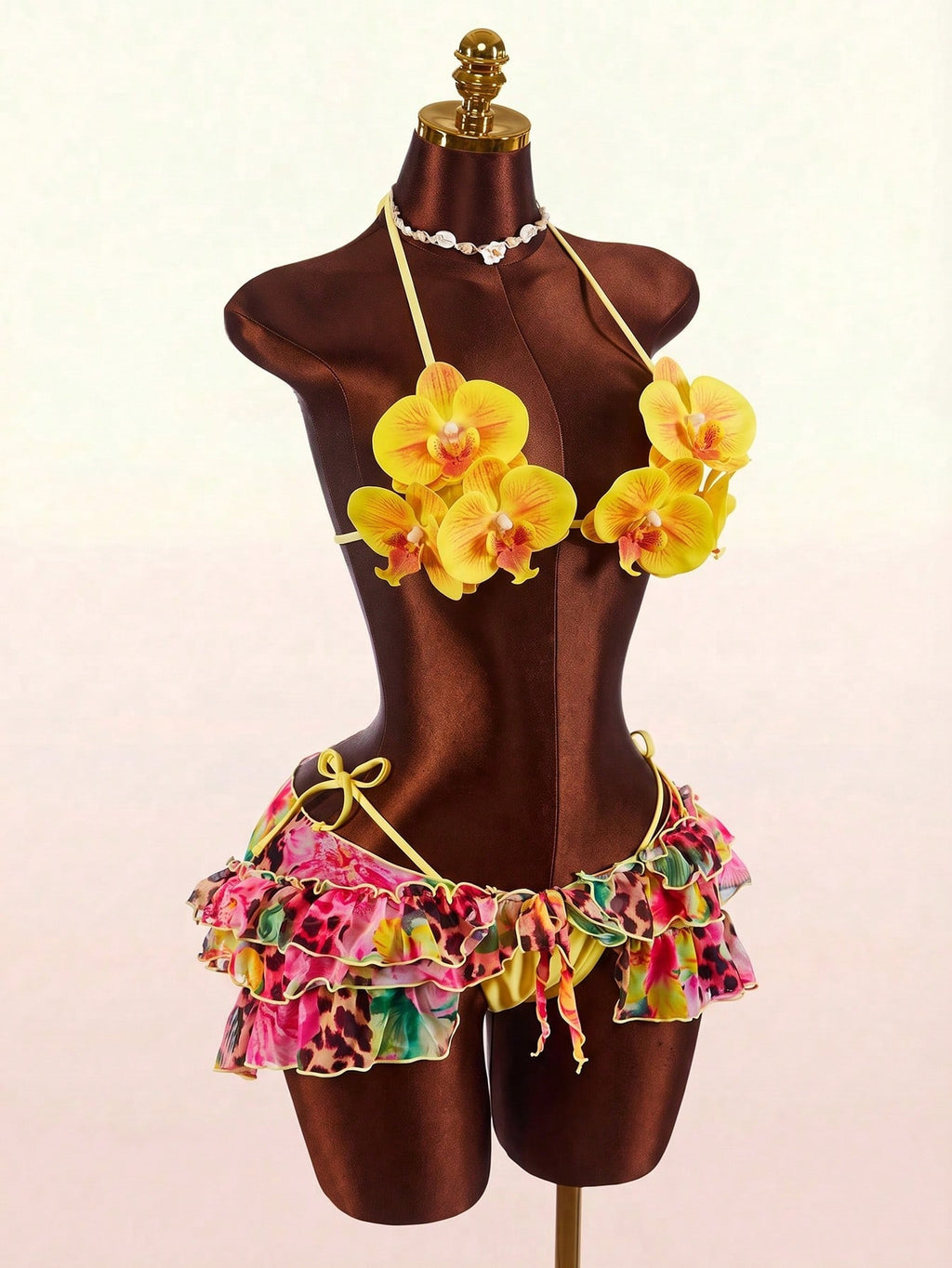 Amplova 3pcs Women's Swimwear Set With 3D Floral Cups, Butterfly Orchid Cups, So