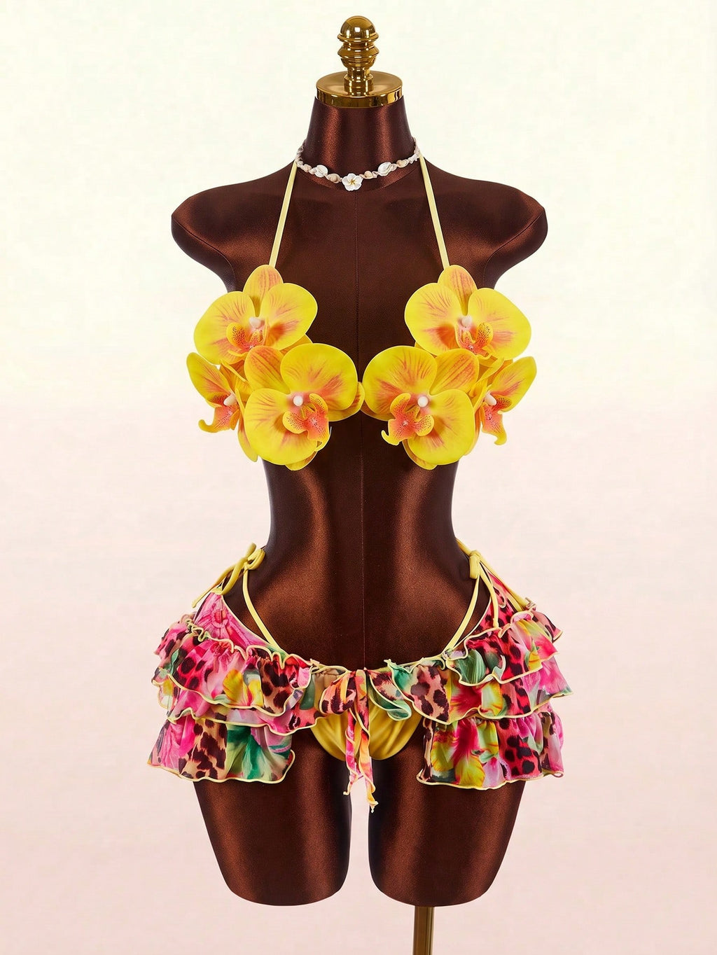 Amplova 3pcs Women's Swimwear Set With 3D Floral Cups, Butterfly Orchid Cups, So