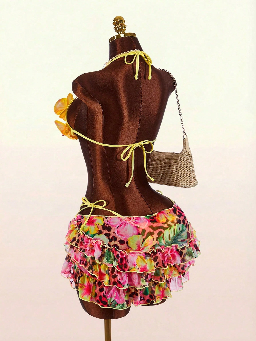 Amplova 3pcs Women's Swimwear Set With 3D Floral Cups, Butterfly Orchid Cups, So