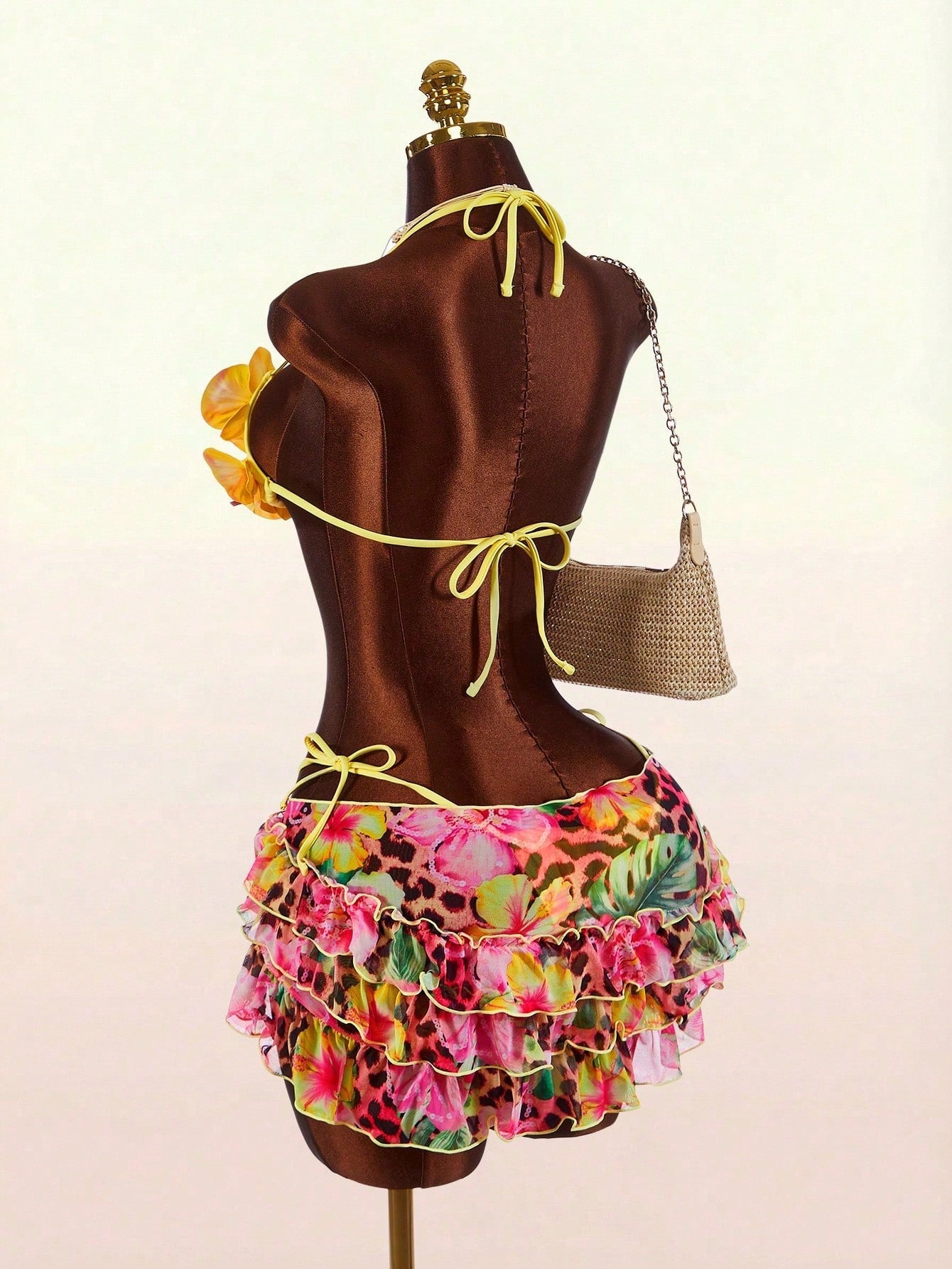 Amplova 3pcs Women's Swimwear Set With 3D Floral Cups, Butterfly Orchid Cups, So