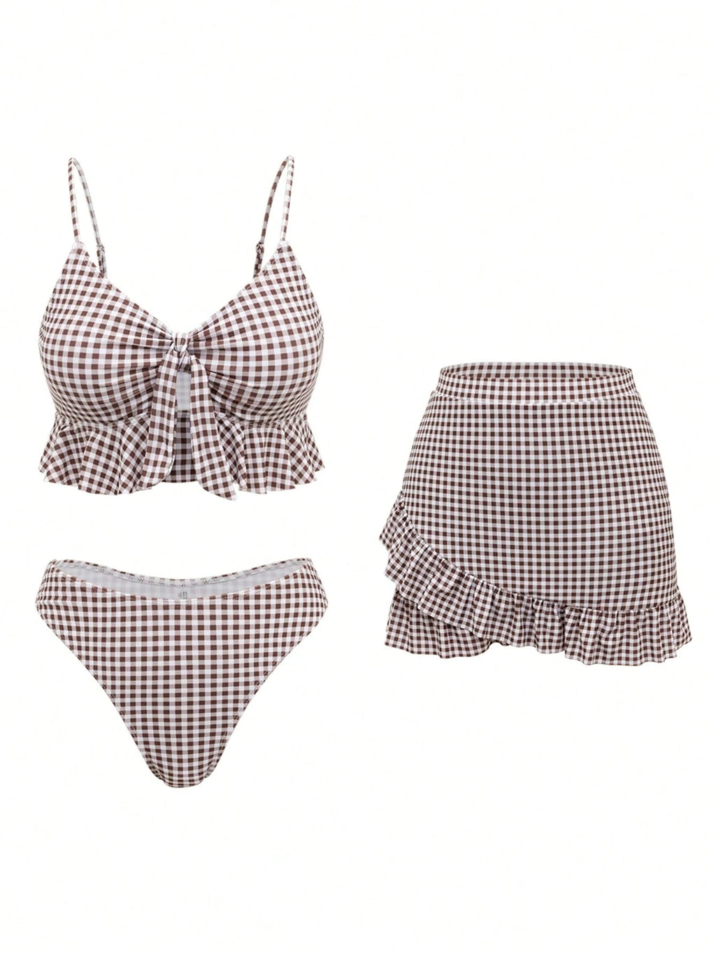 Swim Summer Beach Women's Full-Print Random Pattern Ruffle Hem 3pcs