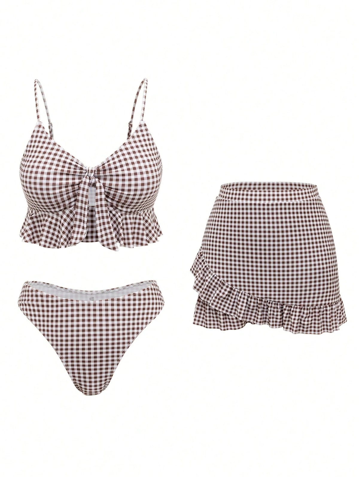 Swim Summer Beach Women's Full-Print Random Pattern Ruffle Hem 3pcs Bikini Set - image 13
