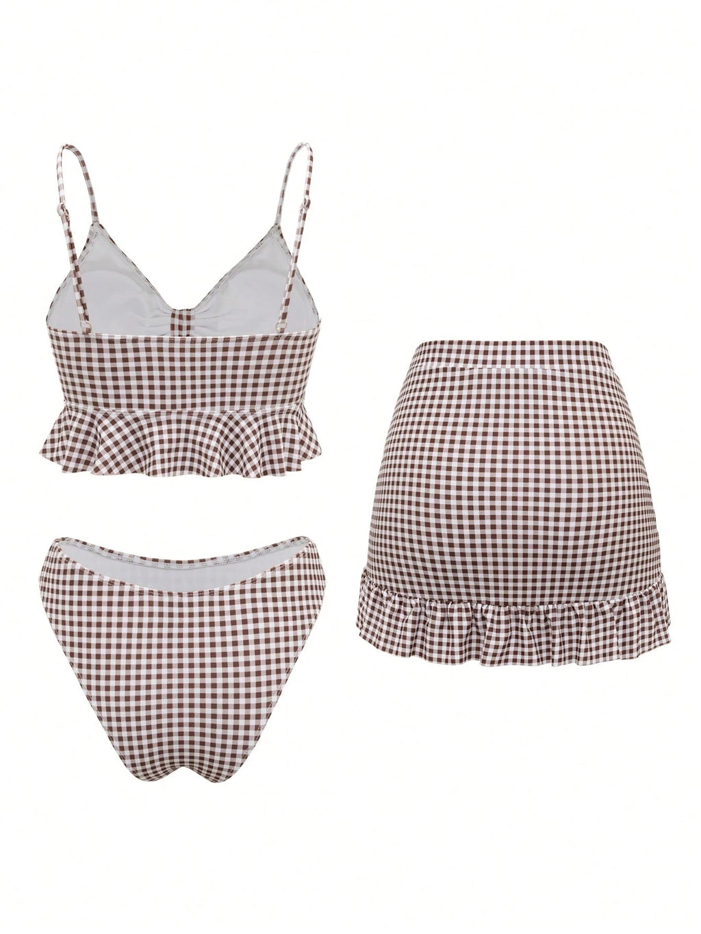 Swim Summer Beach Women's Full-Print Random Pattern Ruffle Hem 3pcs