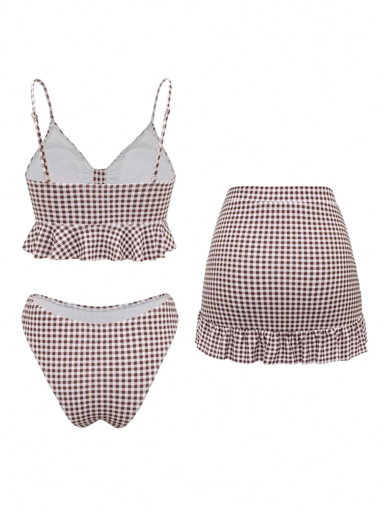 Swim Summer Beach Women's Full-Print Random Pattern Ruffle Hem 3pcs