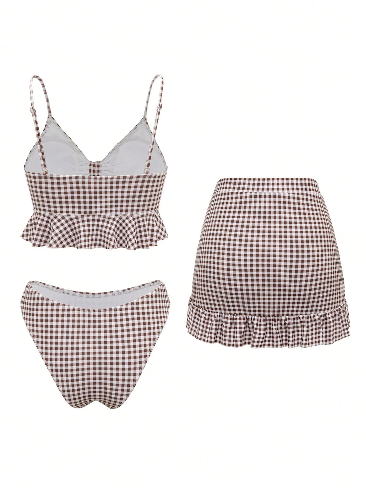Swim Summer Beach Women's Full-Print Random Pattern Ruffle Hem 3pcs Bikini Set - image 12