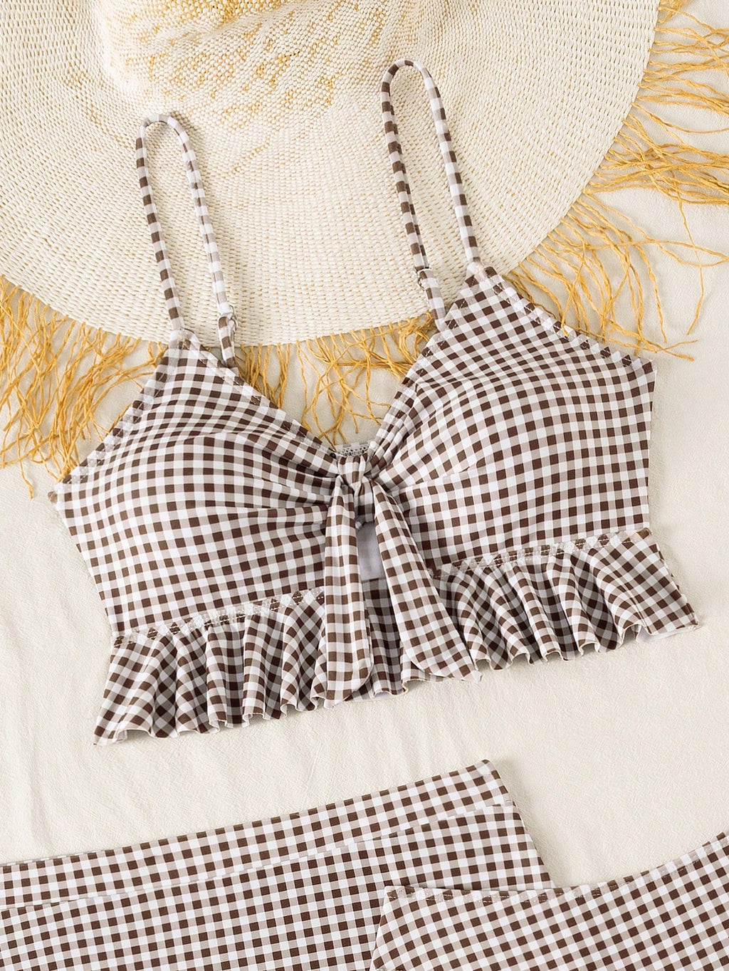 Swim Summer Beach Women's Full-Print Random Pattern Ruffle Hem 3pcs