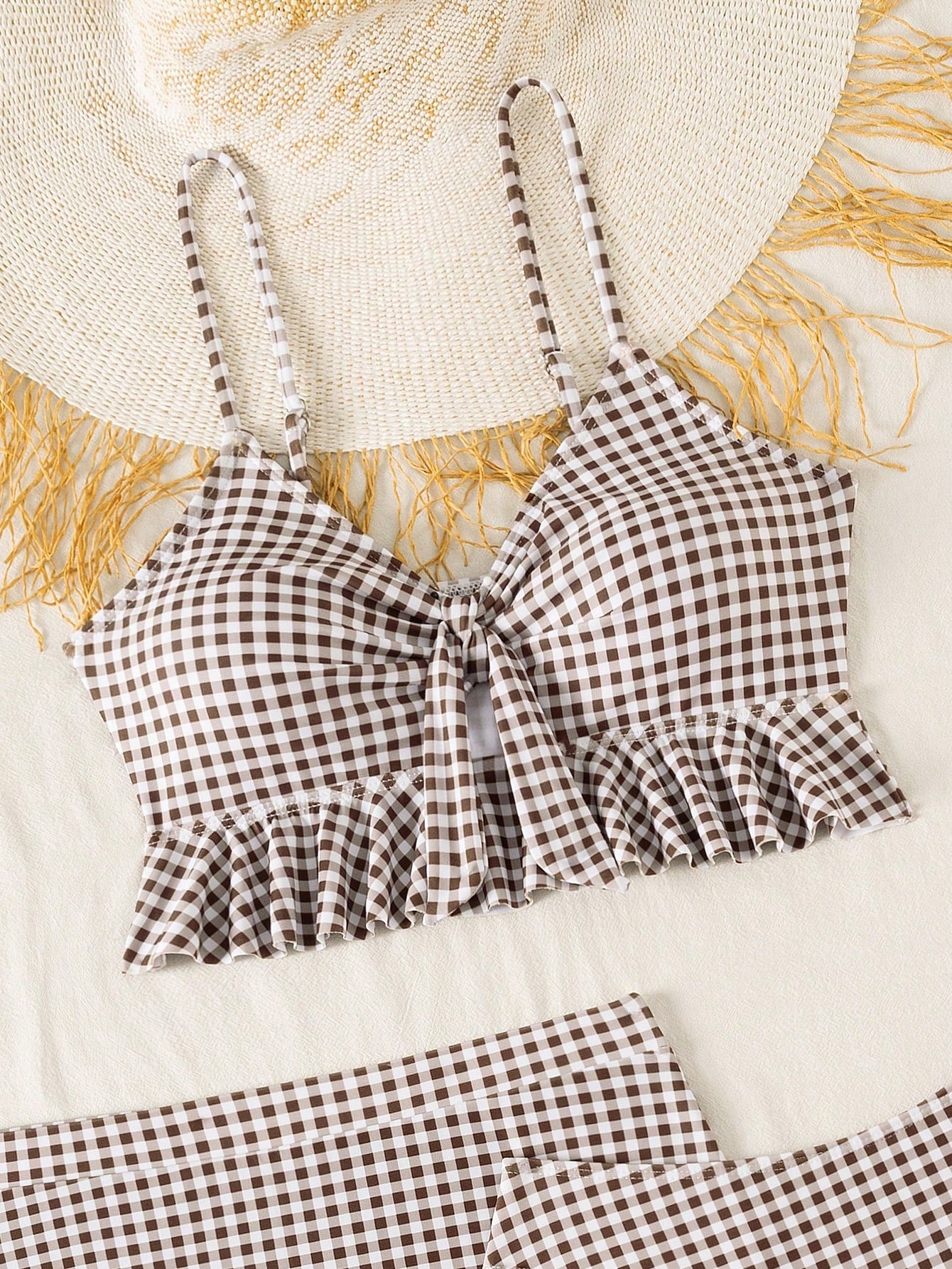 Swim Summer Beach Women's Full-Print Random Pattern Ruffle Hem 3pcs