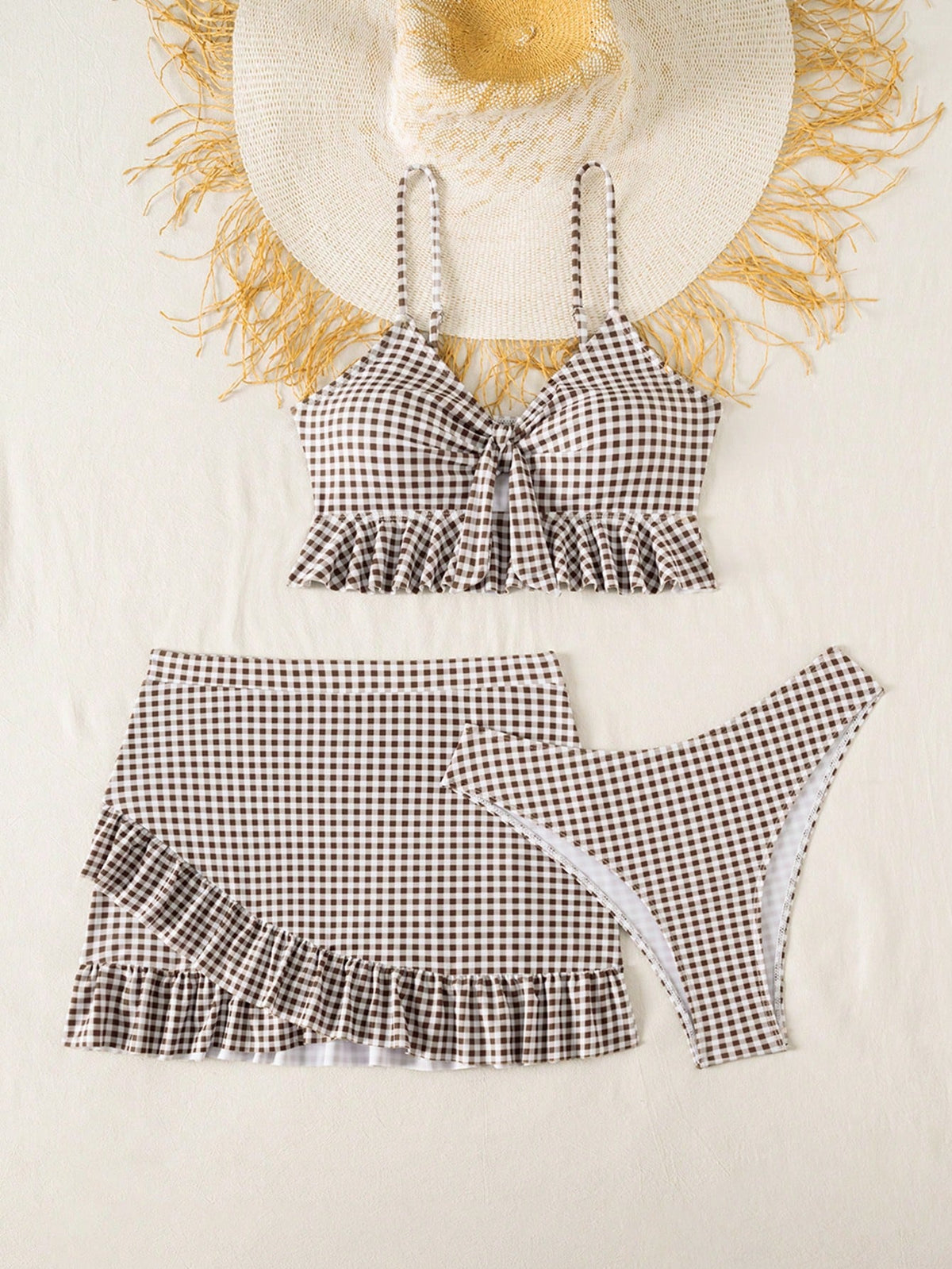 Swim Summer Beach Women's Full-Print Random Pattern Ruffle Hem 3pcs Bikini Set - image 17
