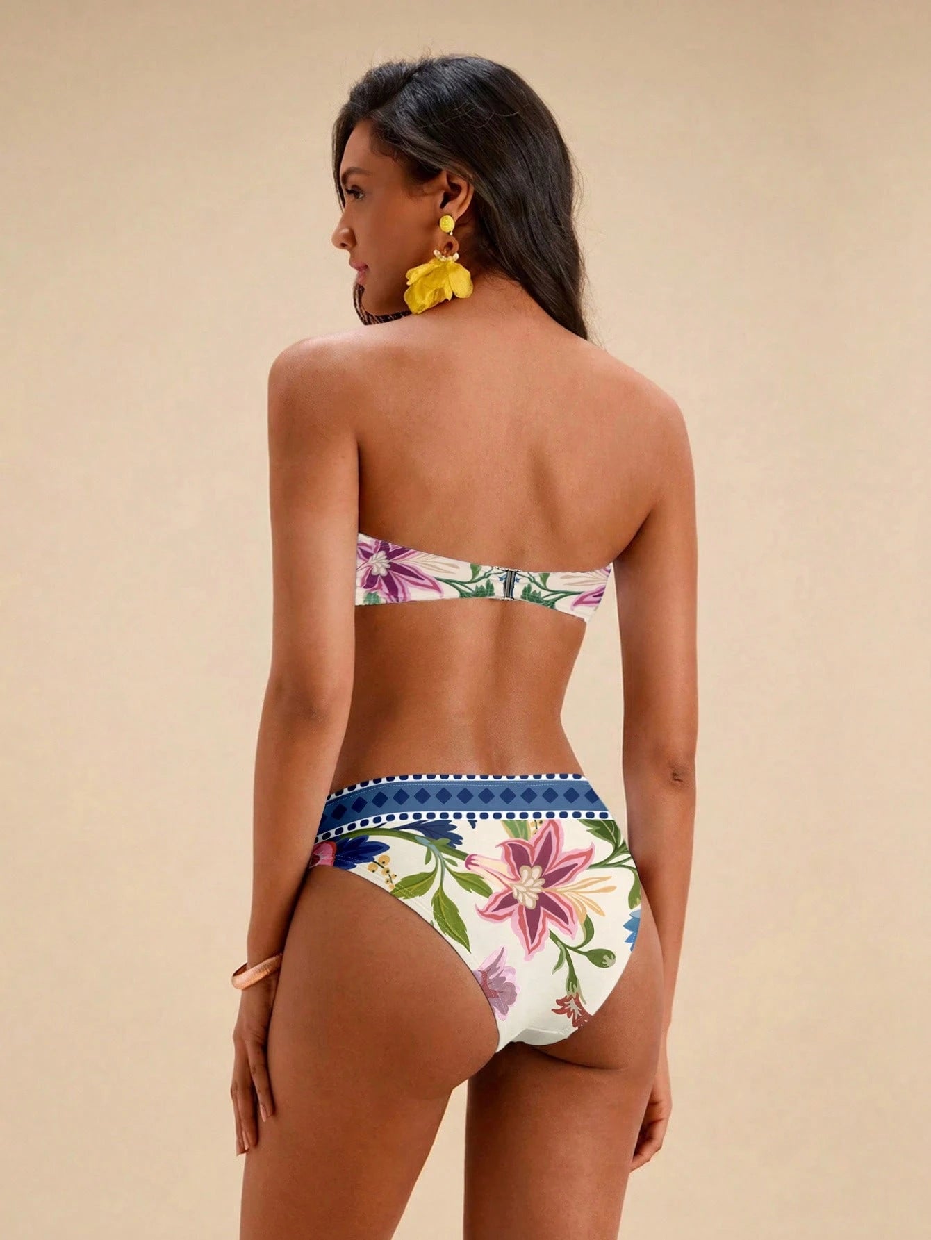 Travachic Women Floral Print Bandeau Bikini Set,Summer Outfits For
