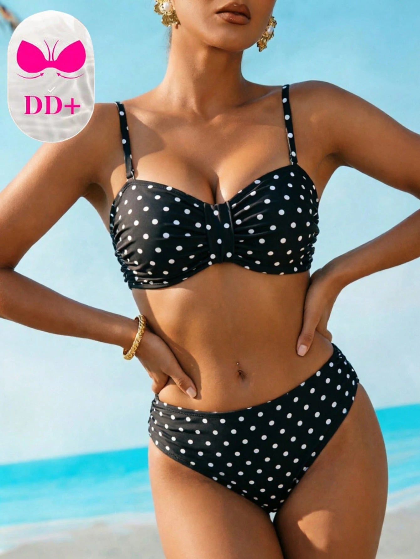 2026 Swim Women's New Polka Dot Print 2 Pieces Swimsuit Set, Suitable