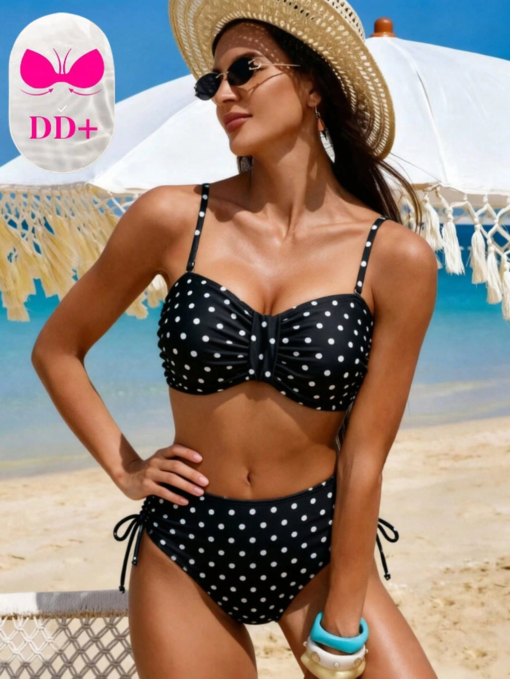 2026 Swim Women's New Polka Dot Print 2 Pieces Swimsuit Set, Suitable