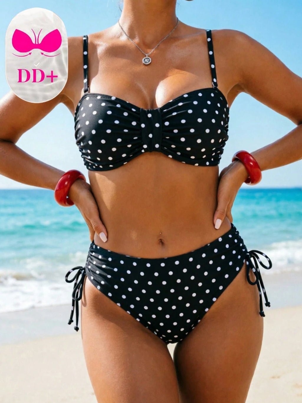 2026 Swim Women's New Polka Dot Print 2 Pieces Swimsuit Set, Suitable