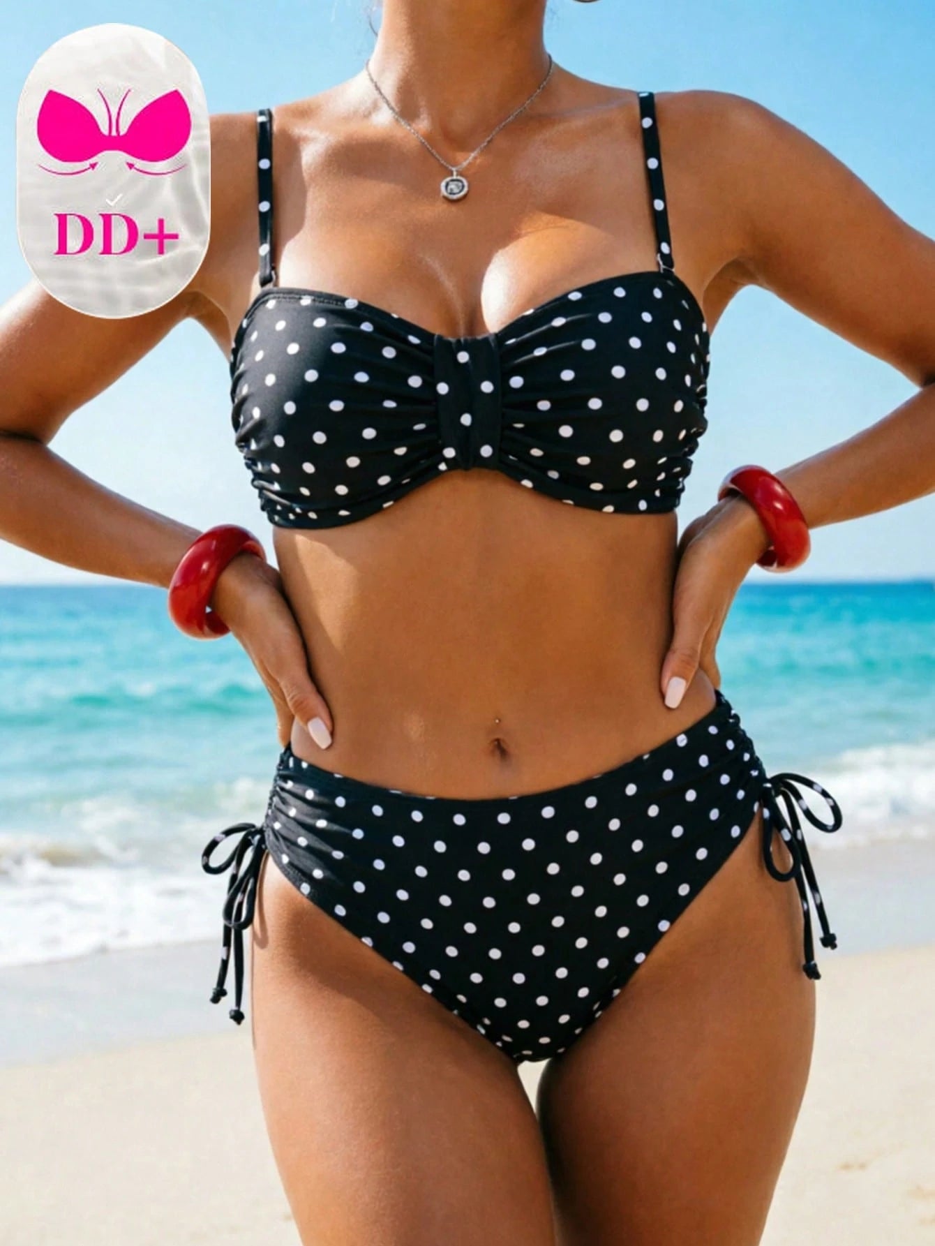 2026 Swim Women's New Polka Dot Print 2 Pieces Swimsuit Set, Suitable