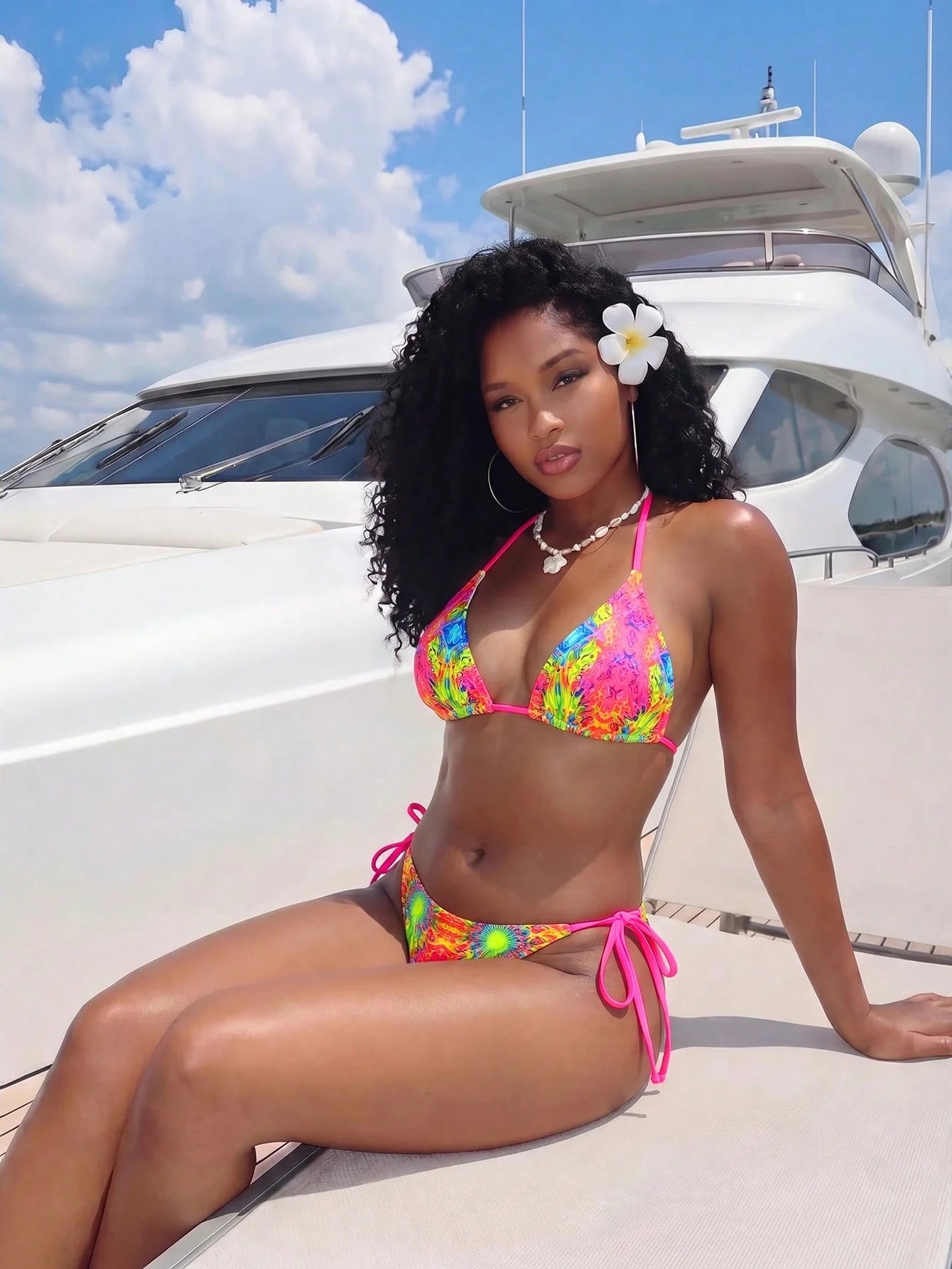 Swim Ladies Fashionable Colorful Fluid Print Separated Bikini Set Swimming Costu