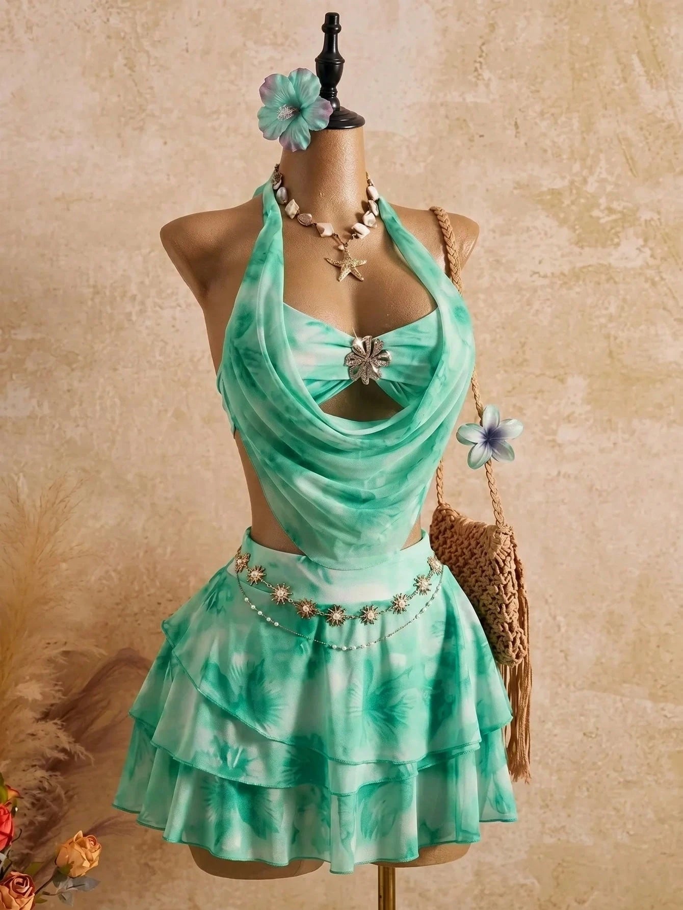 Bellisia 2026 Spring/Summer Vacation Romantic Floral Print Halter