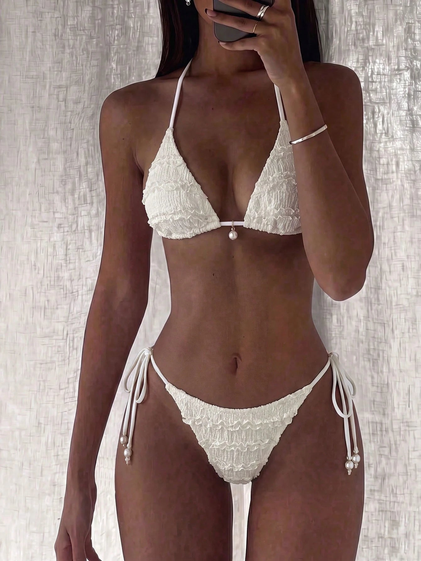 Swim Mod 2026 Spring/Summer Metallic Spaghetti Strap Halter Tie Side