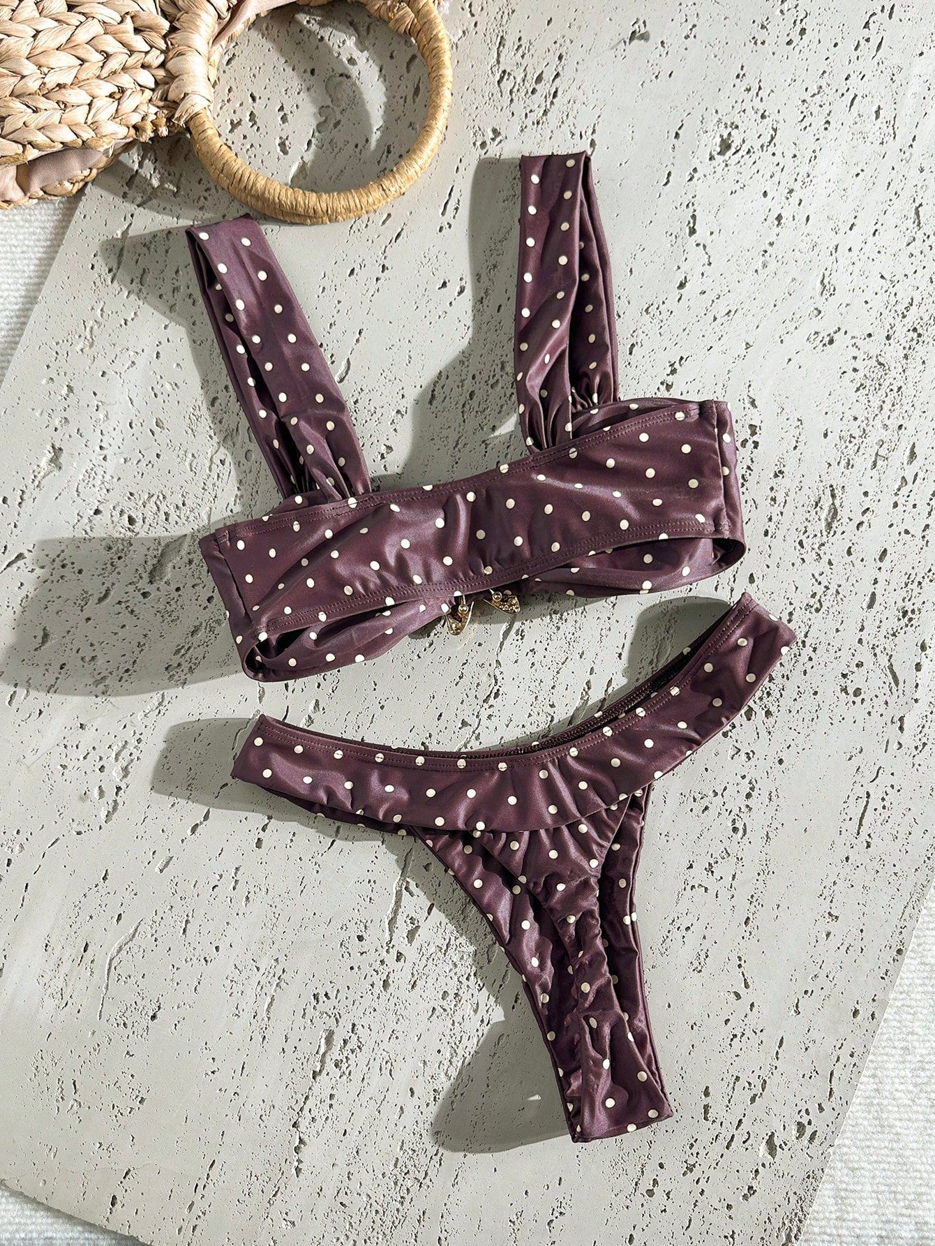 Swim Chiccia Swim Vcay-D Solid Color Metal Decor Spaghetti Strap Women Summer Vacation Swimwear Set - image 2