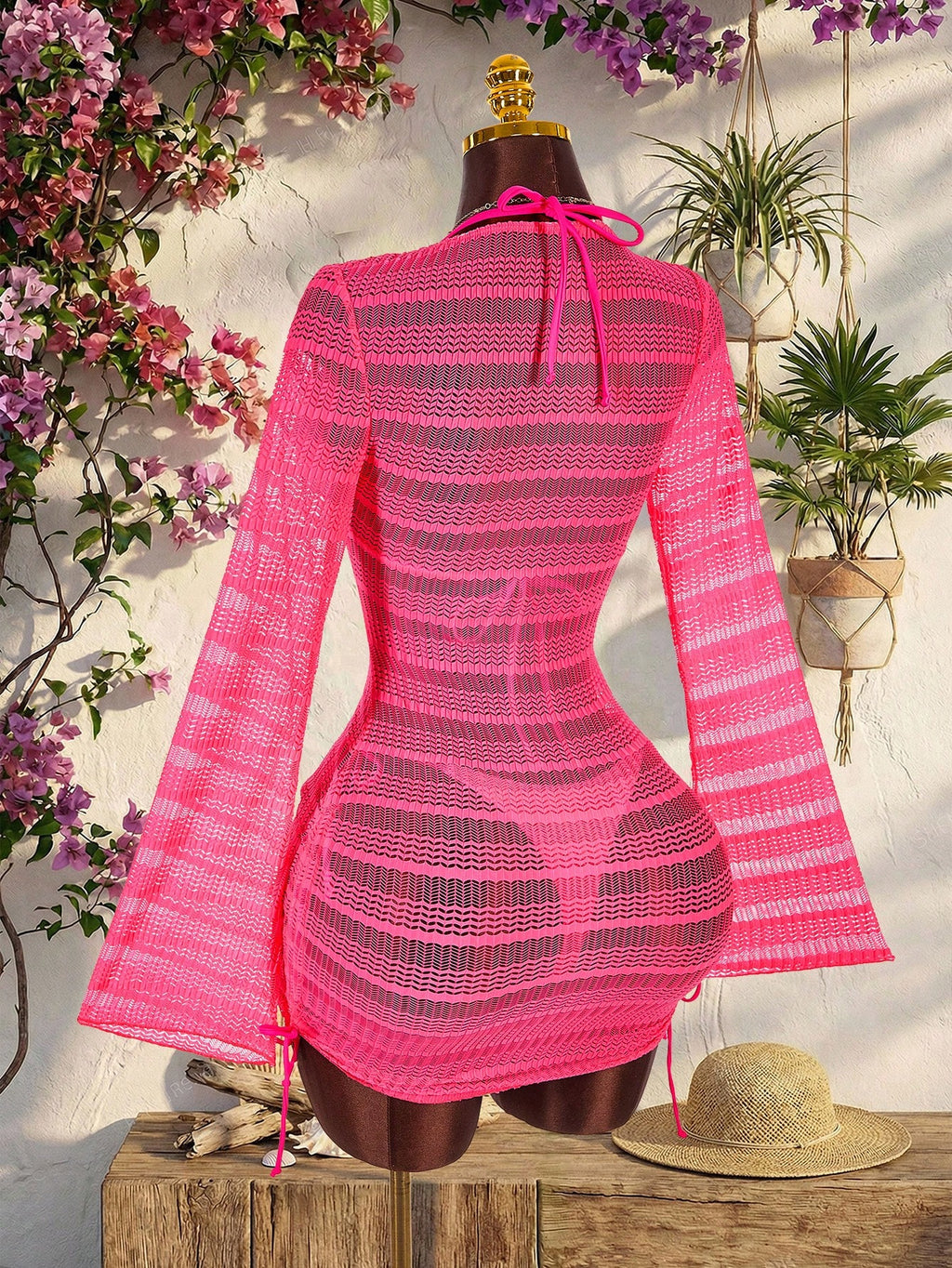 Amplova 3pcs Women's Sexy & Avant-Garde Swimwear Set, Long Sleeve, Neon Green Tie Detail, Suitable For - image 16