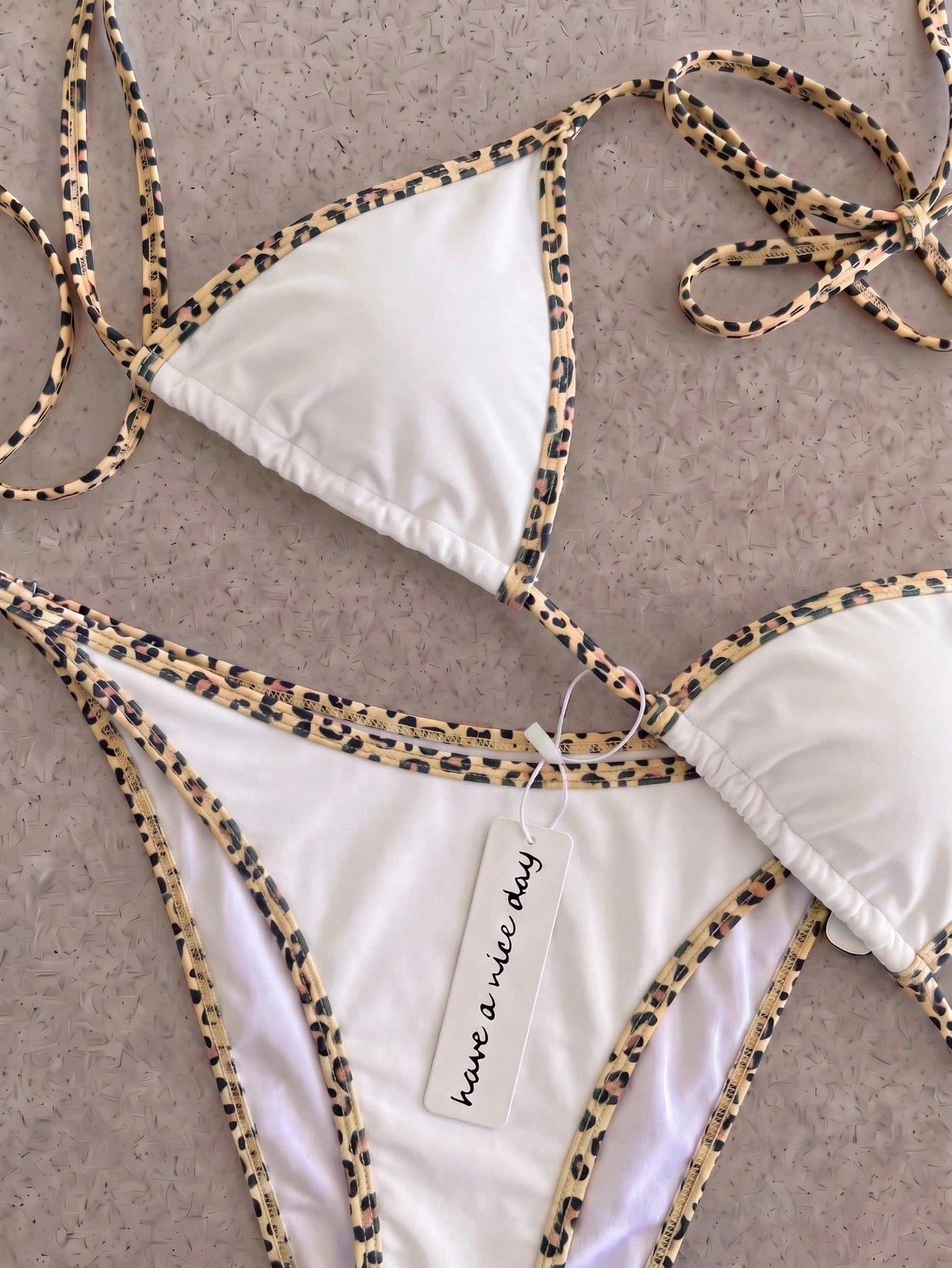 Retro Leopard Print Knotted Bikini Set, Sexy Push-Up High Waist