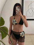 Swim Mod Women's Summer Beach 3D Floral Decor Halter Tie Sexy Fashion