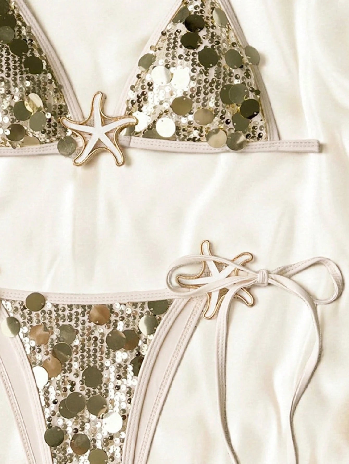 Swim SXY Women's Sexy Swimwear Sequin Halter Bikini Set, Backless Tie