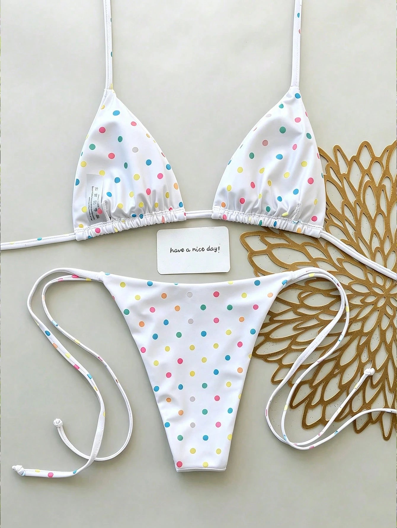 Swim Mod New Arrival Spring/Summer Merlot Colorful Polka Dot Halter