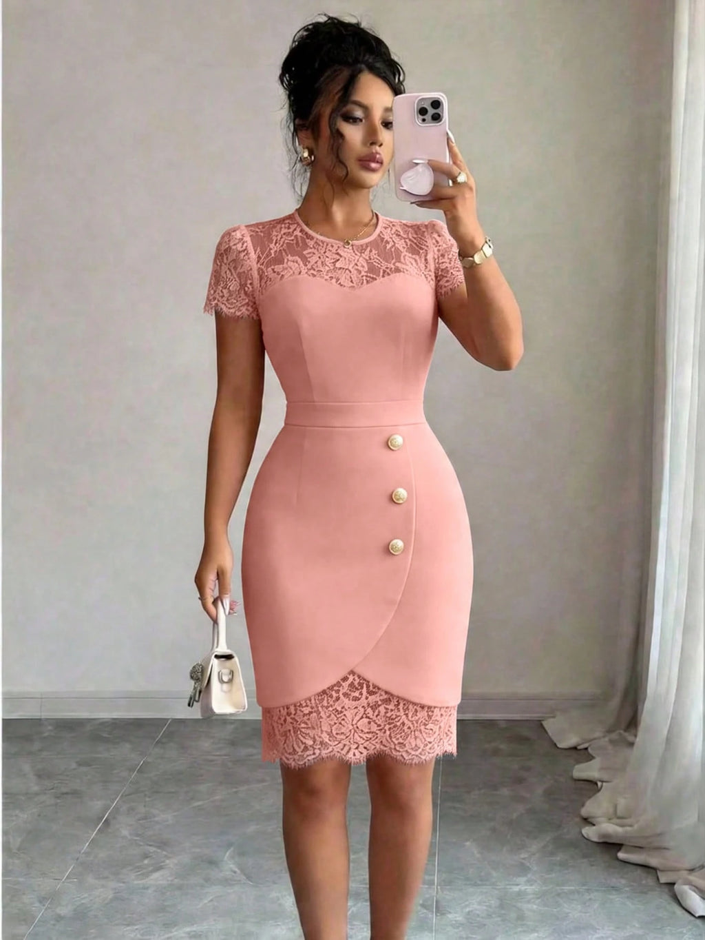 GlowEve Spring/Summer New Elegant Fitted Contrast Lace Sheer Heart Neck Low-Cut Waist Bodycon Mini Dress For - image 14