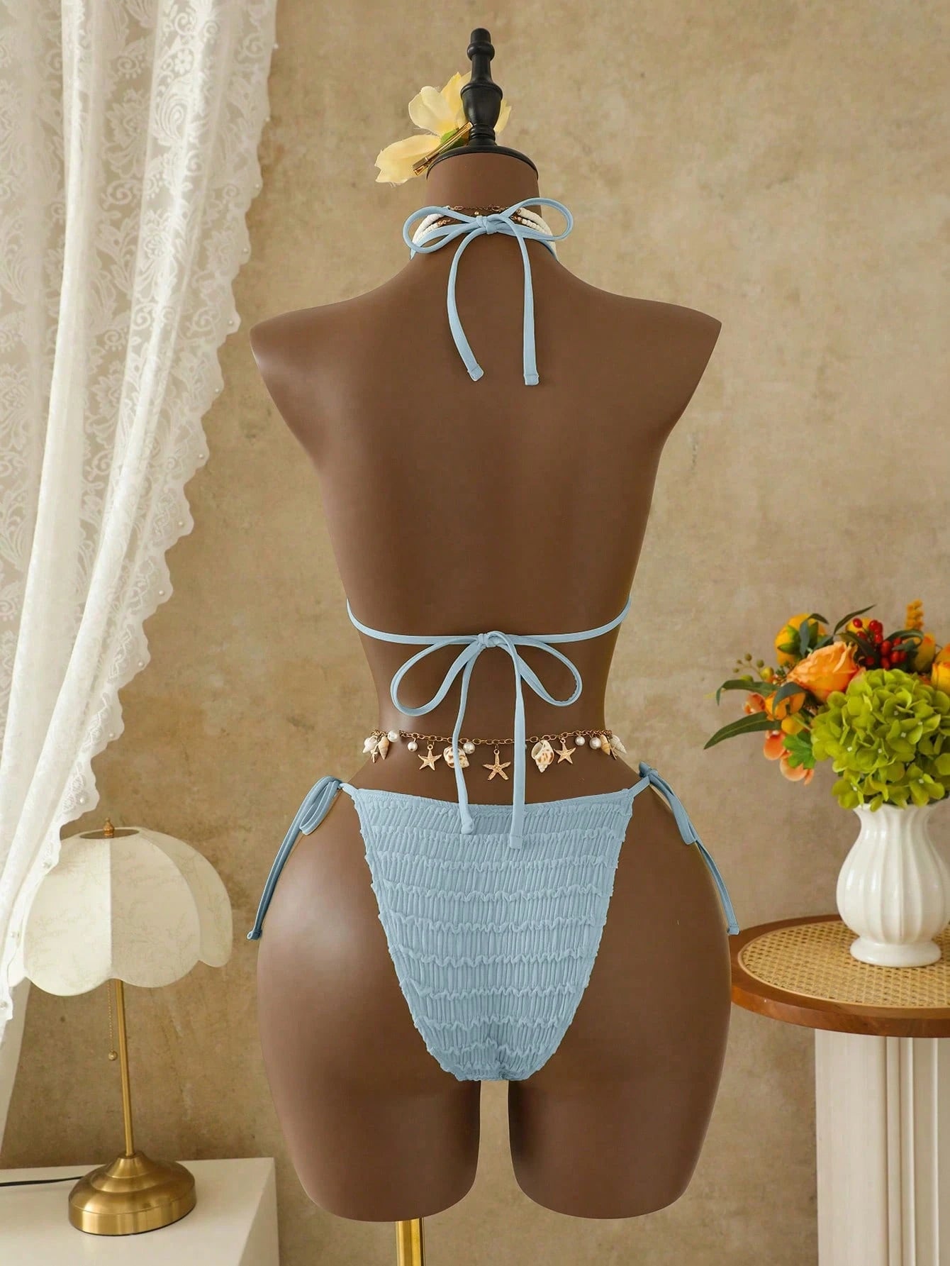 Bellisia Women's Pale Yellow 3 Pieces Bikini Set With Skirt,Summer