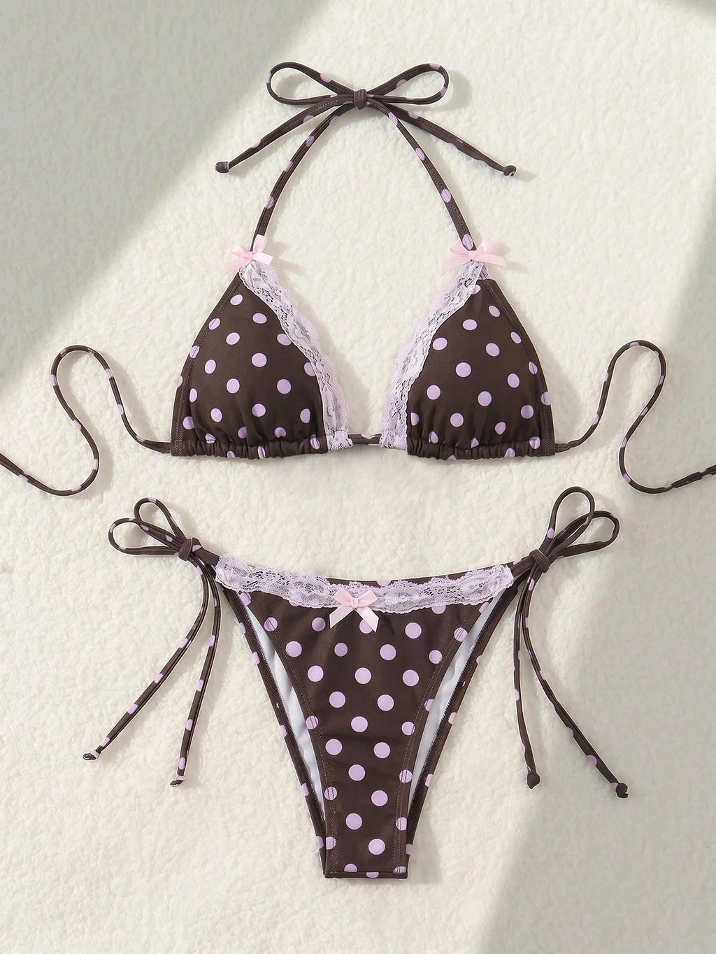 Swim Mod Sexy & Cute Lace Bow Accent Triangle Bikini For Bikini Party
