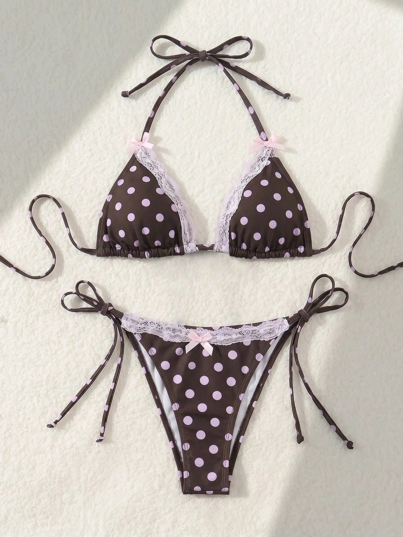Swim Mod Sexy & Cute Lace Bow Accent Triangle Bikini For Bikini Party