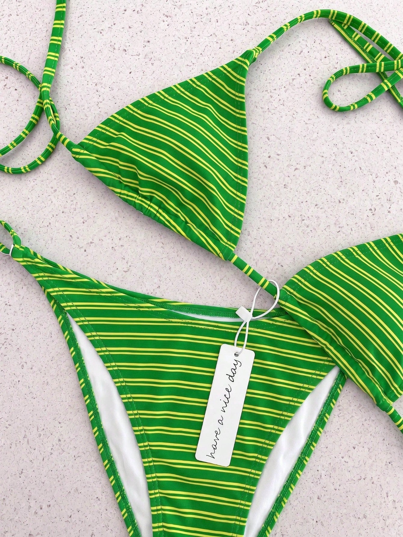 Vintage Orange Striped Halter Neck Swimsuit Set, Sexy Push-Up High