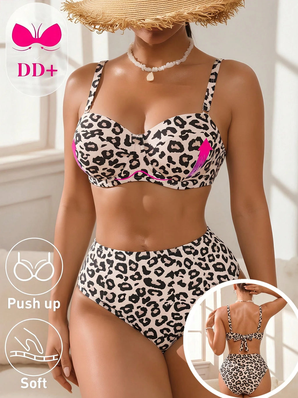 Swim DD+ Women's Blue Striped Underwire DD+ Cup Supportive Bust