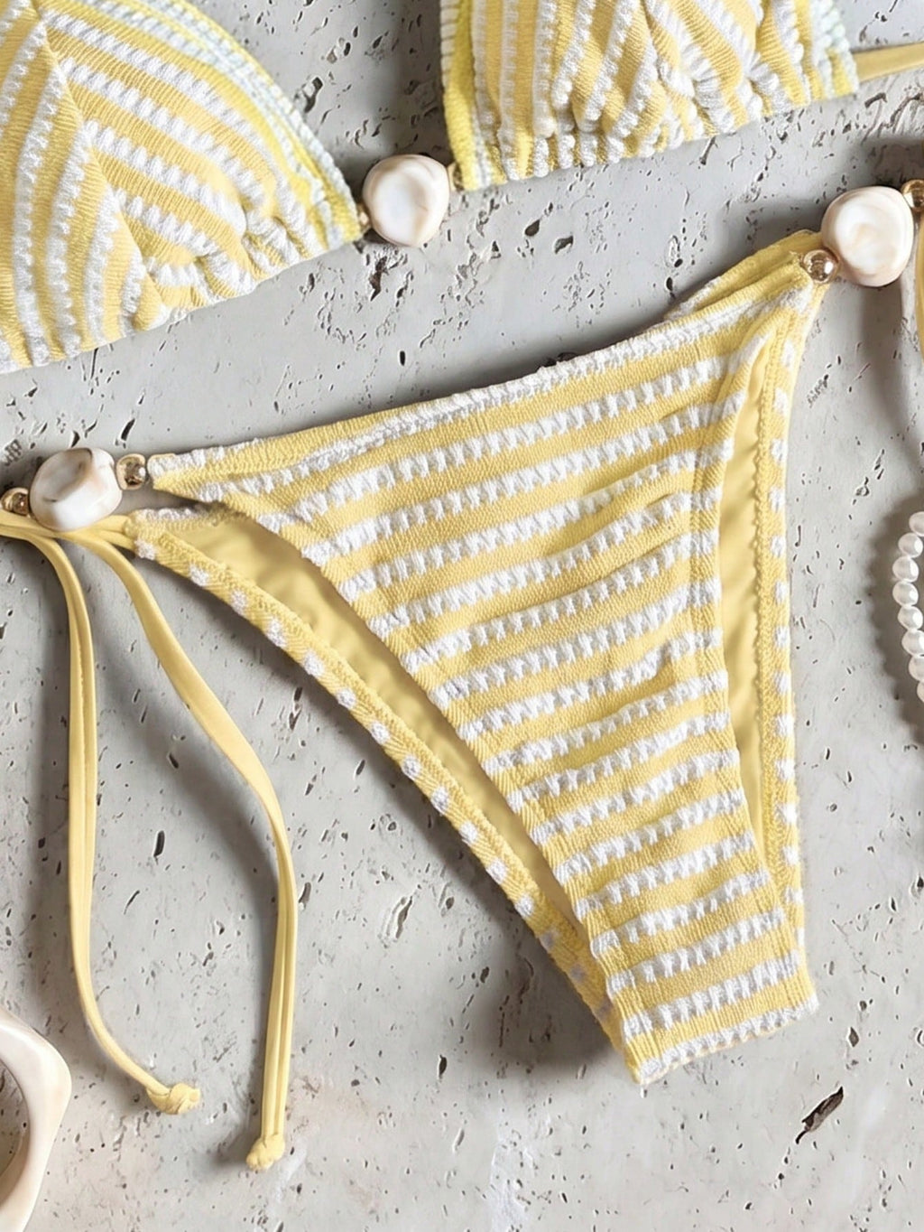 Bikinx Women's Striped Color-Block Textured Halter Bikini With Beaded